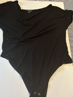 Fashion Nova Black Draped Short Sleeve Bodysuit